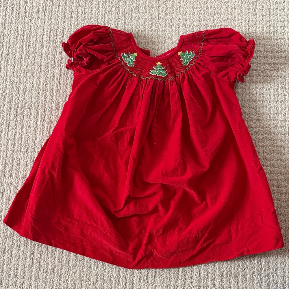 Red Smocked Kids Dress